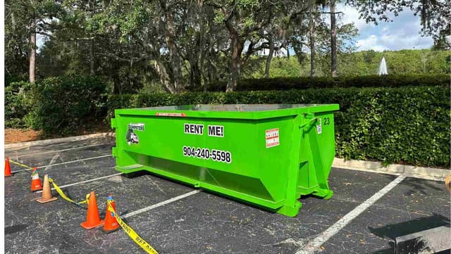 10 yard roll-off dumpster 12 feet long 7.5 feet wide 3.6 feet high